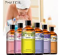 PHATOIL Olio essenziale 100ml/3,38 fl.Oz, lavanda, rosa, vaniglia, eucalipto, menta piperita, oli essenziali puri per aromaterapia, umidificatore, massaggio, diffusore, limone, citronella, bergamotto,
