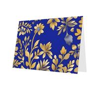 PHAYAH 10 fogli di biglietti di auguri con pianta blu e oro, busta bianca, adatti come biglietti di invito per anniversario di matrimonio e feste