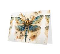 PHAYAH 10 fogli di biglietti di auguri dorati con libellula su sfondo giallo, busta rossa, adatti come biglietti di invito per anniversario di matrimonio e feste