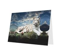 PHAYAH 10 fogli di carta con tigre maestosa che riposa su una roccia con cielo nuvoloso, busta rosa, adatti come biglietti di invito per anniversario di matrimonio e feste