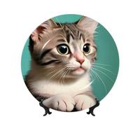 PHAYAH A Curious Cat Pattern Bone China Piatto Decorativo 25,4 cm Piatti Decorativi con Espositore Piatti Rotondi per Home Office Decor