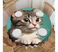 PHAYAH A Curious Cat Pattern Laciness Tovaglia Rotonda 152 cm Tavolo Tessuto Casale Decorativo Per Vacanze Casa Festa Buffet Party