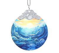 Phayah Alba Sopra L'Oceano Modello Hristmas Vetro Ciondolo Rotondo Albero di Natale Ornamenti Homefor Incontri Decorazione Fibbia Metallo Argento