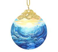 Phayah Alba Sopra L'Oceano Modello Hristmas Vetro Rotondo Ciondolo Albero di Natale Ornamenti Homefor Incontri Decorazione Fibbia in Metallo Oro