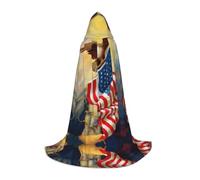 PHAYAH American Usa Flag Eagle Art Pattern Halloween adulto con cappuccio veste mantello, donne uomini Halloween Dress Up Party Cosplay costumi M