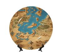 PHAYAH Antiche mappe modello Bone China Piatto decorativo 25,4 cm piatti decorativi con espositore piatti rotondi per la decorazione di casa ufficio
