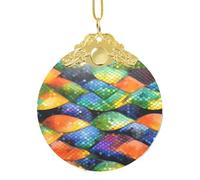 Phayah Arcobaleno Pesce Scala Modello Hristmas Vetro Rotondo Ciondolo Albero di Natale Ornamenti Homefor Incontri Decorazione Fibbia in Metallo Oro