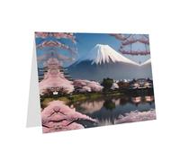 PHAYAH Biglietti di auguri vuoti con buste, 10,2 x 15,2 cm, con motivo Monte Fuji all'inizio della primavera, per Natale, vacanze, compleanno, laurea, anniversario, blu