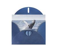 PHAYAH Biglietti di auguri vuoti con motivo balena sopra l'acqua del mare, con buste, 10,2 x 15,2 cm, biglietti di ringraziamento per Natale, vacanze, compleanno, laurea, anniversario, blu