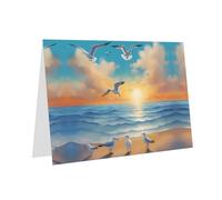 PHAYAH Biglietti di auguri vuoti con motivo gabbiani dal mare, con buste, 10,2 x 15,2 cm, biglietti di ringraziamento per Natale, vacanze, compleanno, laurea, anniversario, bianco