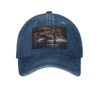 PHAYAH Black Swan Swims Pattern Cowboy Cartoon Cappello da baseball Trucker per uomo donna Retro Denim Cappelli Baseball Cap Papà Nero, blu navy, Taglia unica