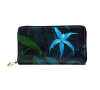PHAYAH Blu Cinque Petali Modello Fiore Delle Donne Portafoglio Lungo Frizione Zip Intorno Viaggio Borsa In Pelle Grande Capacità Porta Carte Di Credito