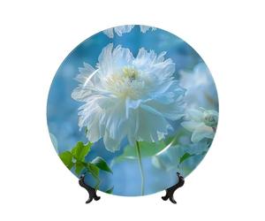 PHAYAH Bone China Piatto decorativo con supporto Blooming Cento Peonie Stampa per Ufficio Cucina Tavolo Da Parete Decorazione Appeso 7 pollici