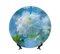 PHAYAH Bone China Piatto decorativo con supporto Fioritura Cento Peonie Stampa per Ufficio Cucina Tavolo Da Parete Decorazione Appeso 10 pollici