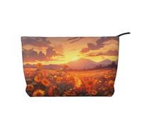 PHAYAH Borsa cosmetica a forma di ape del fumetto borsa cosmetica portatile di grande capacità borsa cosmetica del velluto a coste della chiusura lampo borsa da viaggio, Girasoli gialli al tramonto,