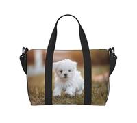 Phayah Borsa da viaggio da donna, con cagnolino bianco, borsa da viaggio per il fine settimana, sport, palestra, borsa a tracolla