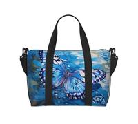 Phayah Borsa da viaggio da donna, con farfalla bianca e blu, borsa da viaggio per il fine settimana, sport, palestra, borsa a tracolla