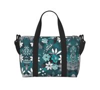 Phayah Borsone da viaggio a tracolla con motivo floreale, colore grigio e bianco, ideale per la scuola o il viaggio durante la notte