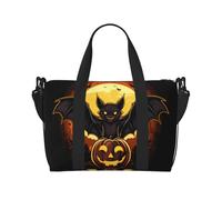 Phayah Borsone da viaggio con lampada a forma di pipistrello e zucca, borsa da viaggio per la notte, borsa da palestra per donne e ragazze, borsa a tracolla per allenamento resistente all'acqua, Nero