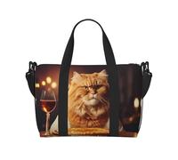 Phayah Borsone da viaggio per pizza con gatto che mangia la pizza, borsa da viaggio per fine settimana, borsa a tracolla per donne e ragazze, resistente all'acqua, Nero , Taglia unica