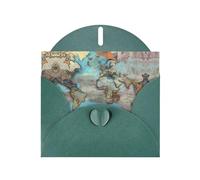 PHAYAH Cartone animato Mappa del Mondo modello vuoto biglietti di auguri 10 con buste verde scuro per Natale, anniversario di matrimonio e inviti per feste