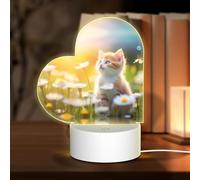 Phayah Cat in The Flowers Pattern 3D Led Light Lamp Cavo USB Regolabile 3 Modalità Base Show Stand per Sala di Natale Ristorante Bar Negozio