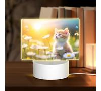 Phayah Cat in The Flowers Pattern 3D Led Light Lamp Cavo USB Regolabile 3 Modalità Base Show Stand per Sala di Natale Ristorante Bar Negozio