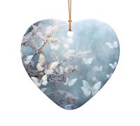 Phayah Ciondolo a forma di cuore in ceramica con motivo libellule Hristmas ornamenti per albero di Natale decorazione per riunioni