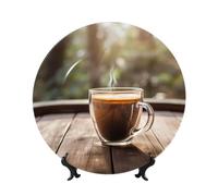 PHAYAH Coffee by The Glass - Piatto decorativo in porcellana Bone China, 25,4 cm, con espositore rotondo, per la decorazione di casa e ufficio
