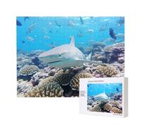 Phayah Coral Reef Pattern - Puzzle da 500 pezzi, puzzle in legno, 52 x 38 cm, motivo: squalo