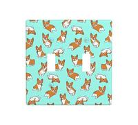 Phayah Corgi, piastra da parete con motivo a cane, doppia levetta, per interruttore della luce, dimensioni 11,4 x 11,4 cm, per aree residenziali e commerciali