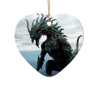 Phayah Decorazione da appendere per albero di Natale a forma di cuore in ceramica con mostro di montagna per Capodanno, souvenir per la casa