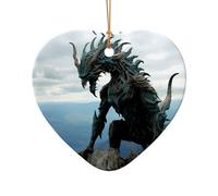 Phayah Decorazione da appendere per albero di Natale a forma di cuore in ceramica con mostro di montagna per Capodanno, souvenir per la casa