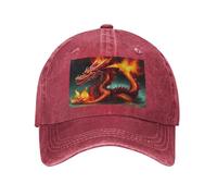 PHAYAH Dragon King in Fire Pattern Baseball Cowboy Cap Regolabile Adulto Vintage Cotone Cappelli per Donne Uomini Sport Outdoor Denim Sun Hat Nero, Rosso, Taglia unica