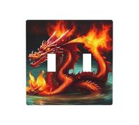 Phayah Dragon King In Fire Pattern Double Toggle Light Switch Piastre Coperture decorative per bagno, camera da letto, cucina 11,4 x 11,4 cm