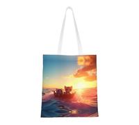 PHAYAH Due gatti su una barca modello tela Tote Bag Pocket riutilizzabile borse di stoffa per palestra spiaggia shopping drogheria regali alla moda