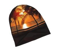 PHAYAH Dusk Coconut Trees Pattern Caps per le donne Leggero Beanie Sleep Cappelli Traspirante Fodera casco Cappello lavorato a maglia Nero