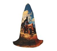 PHAYAH Farm Red Tractor Pattern Poncho con cappuccio Unisex Natale Felpa con cappuccio per Cosplay Halloween Costume Party Masquerade S