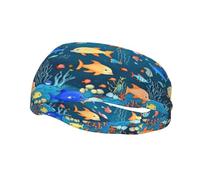Phayah Fasce per il sudore blu subacqueo con motivo World of Fish per allenamento, sport, fascia assorbente, per basket, calcio, ciclismo, corsa, yoga