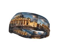 Phayah Fasce per il sudore con motivo Basilica di San Pietro, per allenamento, sport, fascia assorbente, ampia fascia per la testa, per basket, calcio, ciclismo, corsa, yoga