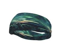 Phayah Fasce per il sudore con motivo "Sea Under The Aurora Borealis", per allenamento, sport, fascia assorbente, ampia per basket, calcio, ciclismo, corsa, yoga