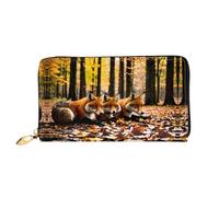 PHAYAH Fox In Fallen Leaves Modello Portafoglio Donna Lungo Frizione Zip Intorno Viaggio Borsa In Pelle Grande Capacità Porta Carte di Credito