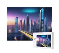 Phayah Future City Night Scene Pattern Puzzle Unico Jigsaw Wall Art Picture per la Decorazione Domestica 500 Pz