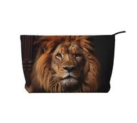PHAYAH Girasole giallo su uno sfondo marrone fantasia borsa cosmetica portatile grande capacità borsa cosmetica velluto a coste cerniera borsa da viaggio, Lo sguardo del leone, Taglia unica