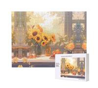 Phayah Girasoli sotto il davanzale della finestra Puzzle 500 pezzi per puzzle puzzle in legno puzzle per famiglia amico decorazione della casa arte da parete 20,4 x 38,1 cm
