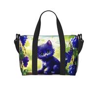 Phayah Grapevine - Borsone da viaggio a tracolla con gatto, colore blu, ideale per la scuola o il viaggio notturno