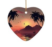 Phayah Lago al tramonto, in ceramica, a forma di cuore, ornamento per albero di Natale, Capodanno, souvenir per la casa, per riunioni, decorazione da appendere