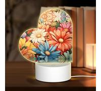 PHAYAH Luce notturna a forma di cuore con motivo a fiori sbocciati, base luminosa con cavo USB regolabile, 3 colori, per adulti e bambini, camera da letto