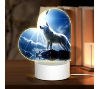PHAYAH Luci notturne decorative a forma di cuore con lupo delle nevi al picco, con spina USB, lampada da tavolo con 3 modalità di illuminazione regolabili, per camera da letto, soggiorno, bar