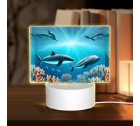 PHAYAH Luci notturne decorative rettangolari con motivo balene sotto il mare, con spina USB, lampada da tavolo con 3 modalità di illuminazione regolabili, per camera da letto, soggiorno, bar
